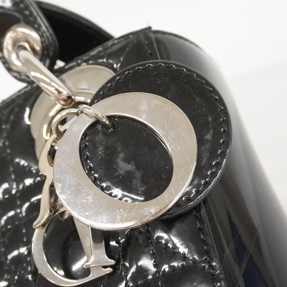 Christian Dior Cannage Lady handbag, black enamel, 2-way bag for women. - Picture 13 of 15